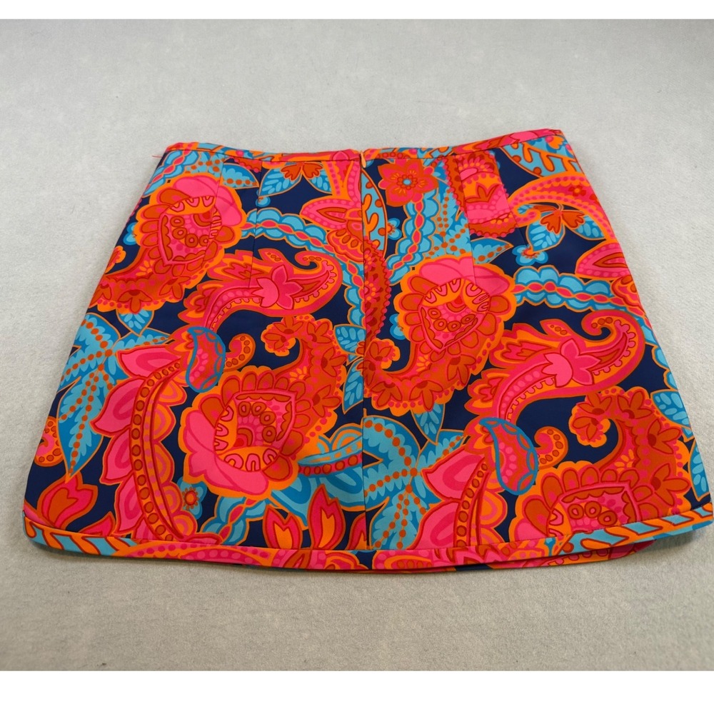Zara Womens Medium Paisley Print Mini Skirt Pink Orange Blue Retro High Waist